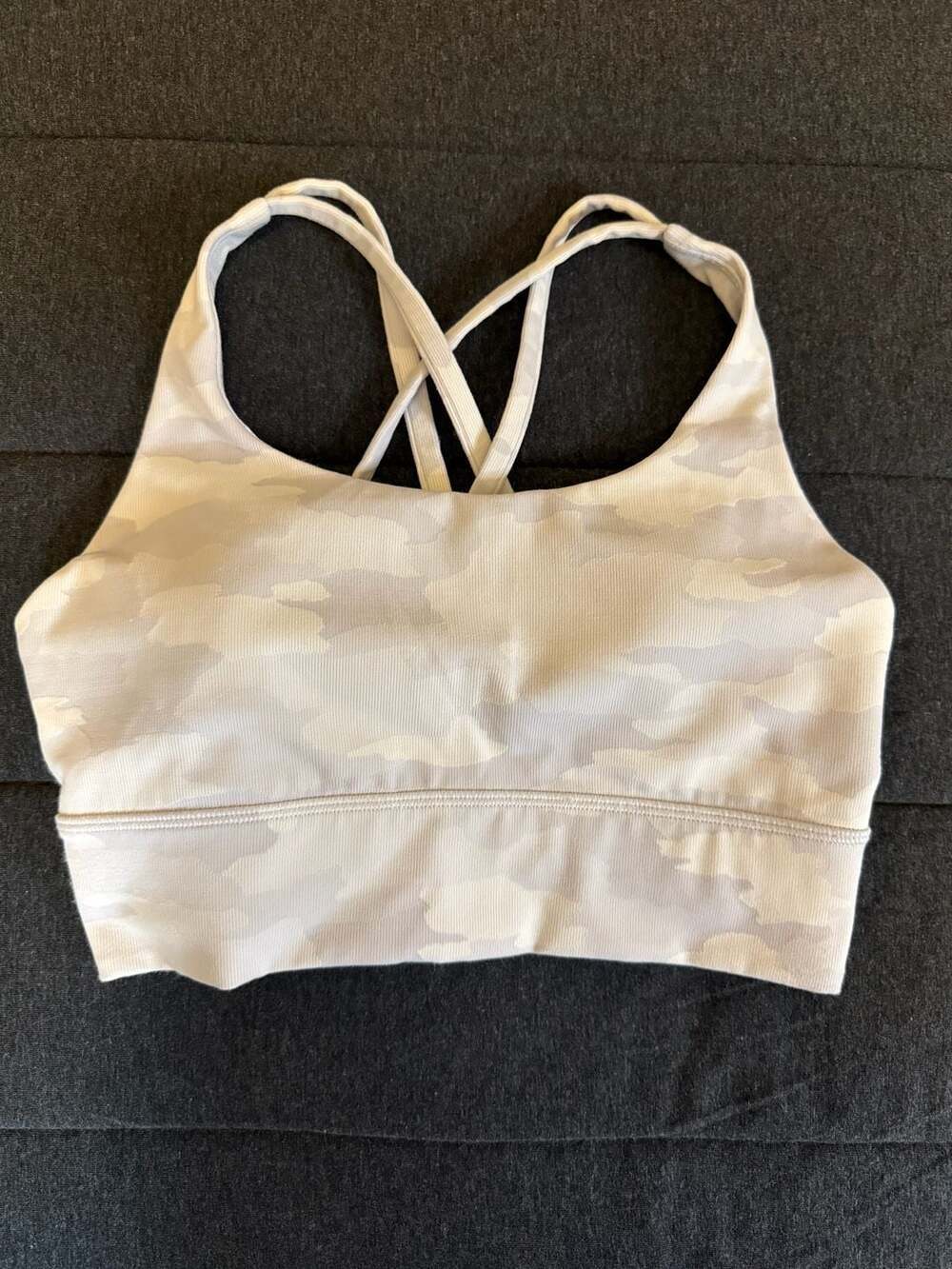 Lululemon Energy Bra Long Line Ribbed Incognito Camo Alpine White Size 6